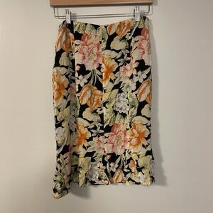 Talbots Floral Skirt - Black, Orange, Cream